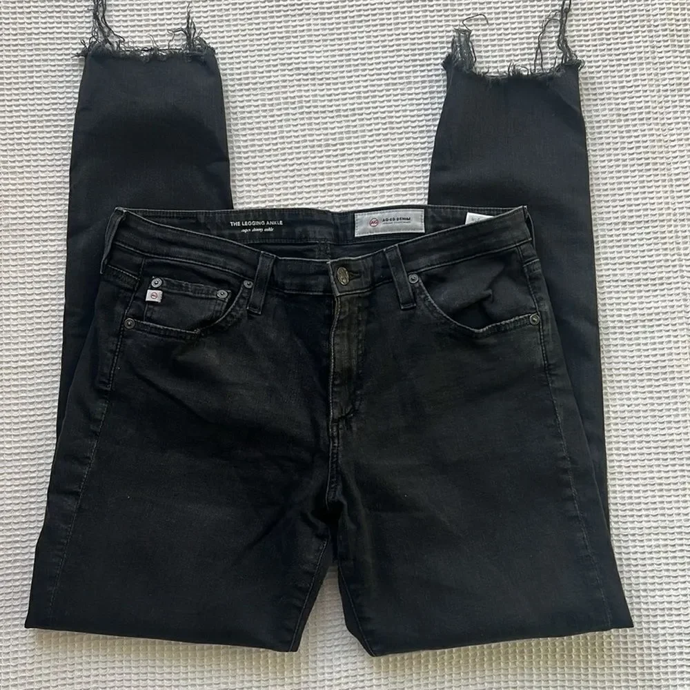AG Adriano Goldschmied Women's Skinny Black Leggings Ankle Raw Hem Pants sz 31R